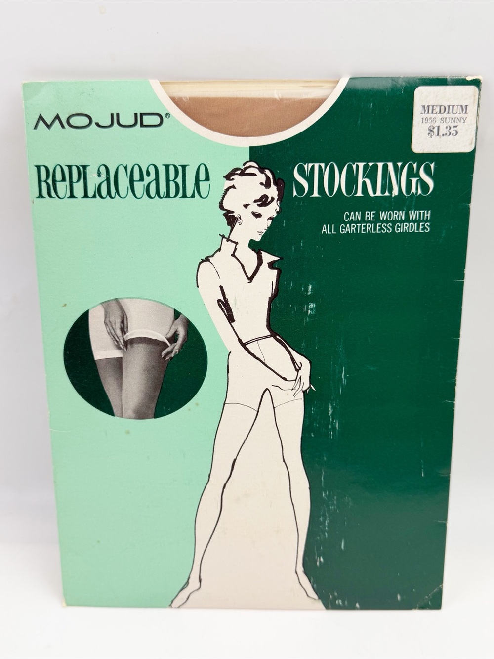 Vintage Mojud Replaceable Stockings Medium 1956 Sunny Tan Beige 100% Nylon NOS